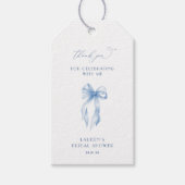Blue Bow Tying The Knot Vrijgezellenfeest Dank u Cadeaulabel (Voorkant)
