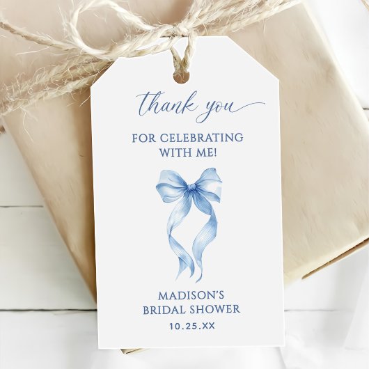 Blue Bow Tying The Knot Vrijgezellenfeest Dank u Cadeaulabel