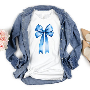 Blue Bow Waterverf Coquette Esthetische Preppy T-shirt