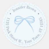  Blue Bow Wedding Shower Retouradres Ronde Sticker (Voorkant)
