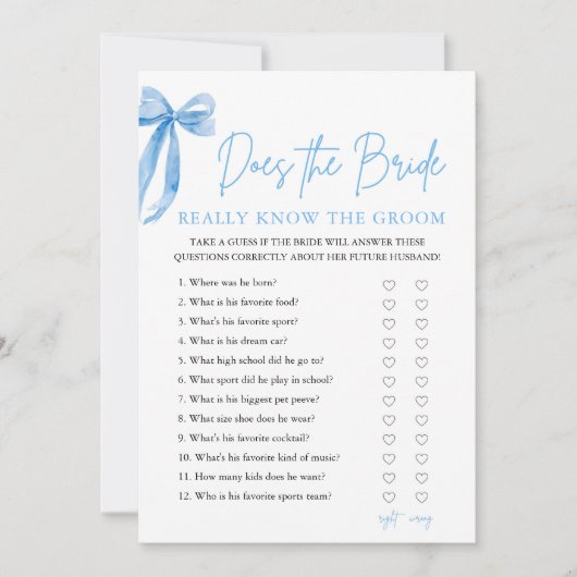 Blue Bow weet de bruid echt het bruidegom spel Kaart (Voorkant)