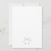 Blue Bow Whimsical Handschrift Elegante bruiloft Kaart (Achterkant)