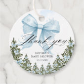 Blue Bow Winter Baby shower Bedankt Bedankjes Labels (Voorkant)