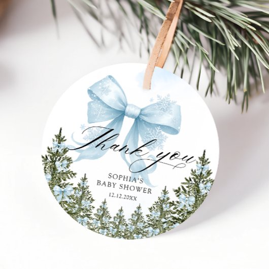 Blue Bow Winter Baby shower Bedankt Bedankjes Labels