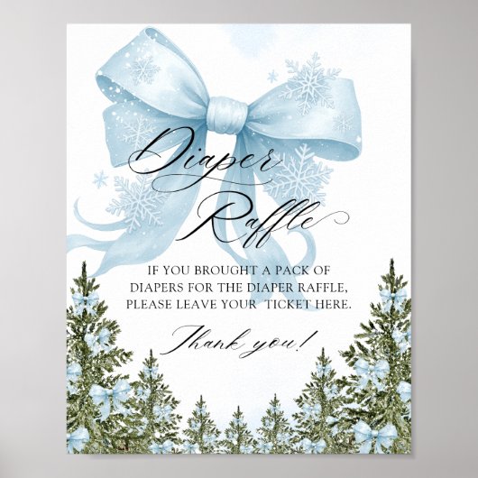 Blue Bow Winter Baby shower Luier Raffle Poster (Voorkant)