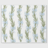 Blue Bow Winter Green Wrapping Paper Cadeaupapier (Vlak)