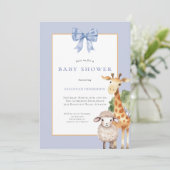 Blue Bow Woodland Animals Baby shower Kaart (Staand voorkant)