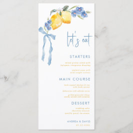 Blue Bow Yellow Lemon Italian Let's Eat Wedding Menu
