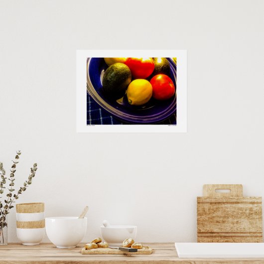 Blue Bowl of Fruit Poster (Cuisine)