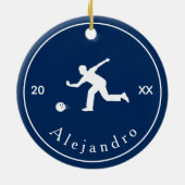 Blue Bowler Silhouette Player Coach Name & Year Keramisch Ornament (Achterkant)