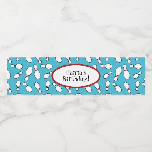 Blue Bowling thème Anniversaire Étiquette de boute (Étiquettes simples)