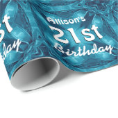 BLUE Bows 21st Birthday Eigen naam A09 Cadeaupapier (Rol Hoek)