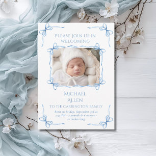 Blue Bows Baby Boy Foto Geboorteaankondiging Kaart