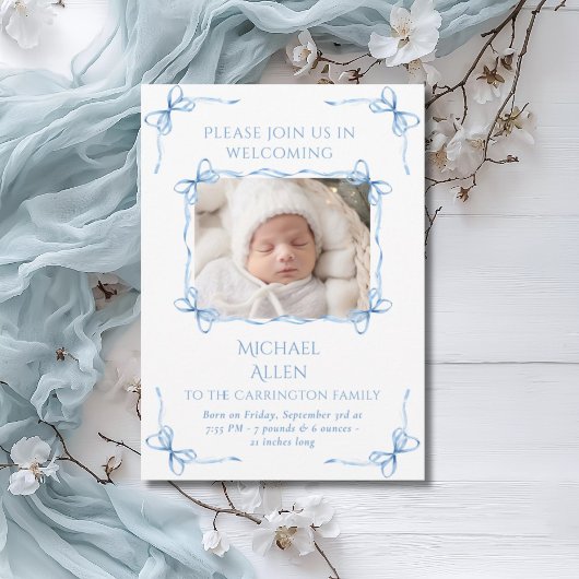 Blue Bows Baby Boy Photo Faire-part de naissance C