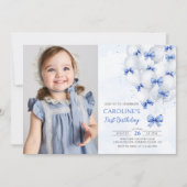 Blue Bows Balloons 1er Anniversaire Invitation (Devant)