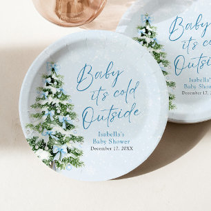 Blue Bows Boy Baby Het is koud buiten Baby shower Papieren Bordje