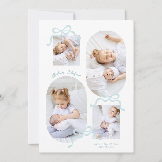 blue bows collage 4 foto's Photo boy baby Aankondiging (Voorkant)