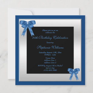 Blue Bows & Silver Framed Verjaardag Kaart