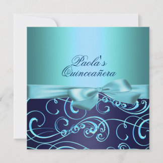 Blue Bows & Swirl Quinceañera uitnodiging
