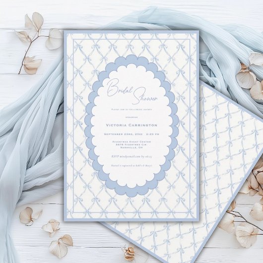 Blue Bows Vintage Bridal Shower Invitation