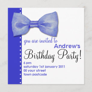 Blue BowTie Birthday Uitnodiging