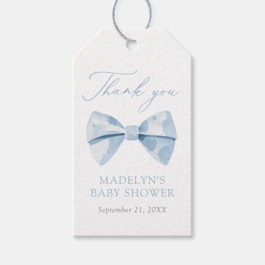 Blue Bowtie Boy Baby shower Cadeaulabel (Voorkant)