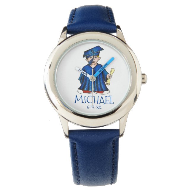 Blue Boy Afstuderen kind Gepersonaliseerd Afstuder Horloge (Voorkant)