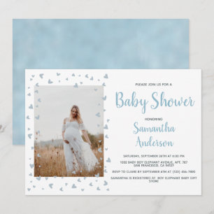 Blue Boy Baby shower Elegant Dusty Heart Foto Kaart