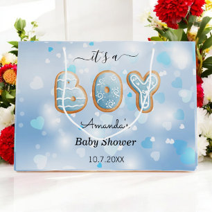 Blue Boy Baby shower Hearts Pattern Gift Bag Groot Cadeauzakje