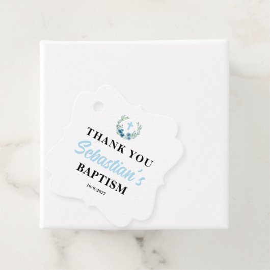 Blue Boy Baptism Square Bedankjes Labels (In situ)