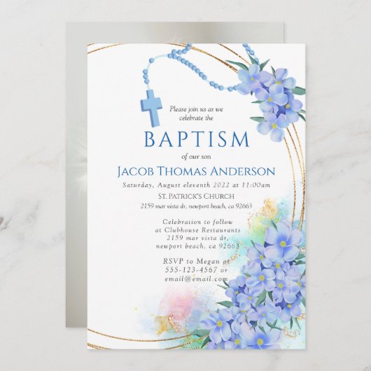 Blue Boy Baptism Uitnodiging (Voorkant / Achterkant)