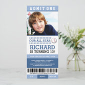 Blue Boy Baseball Ticket Verjaardag Uitnodigingen (Staand voorkant)