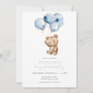 Blue Boy Beary Eerste Verjaardag uitnodiging