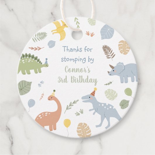 Blue Boy Boho Dinosaurus Verjaardag Bedankjes Labels (Voorkant)
