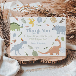 Blue Boy Boho Dinosaurus Verjaardag Bedankkaart