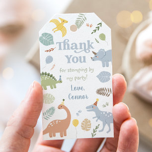 Blue Boy Boho Dinosaurus Verjaardag Bedankt Cadeaulabel