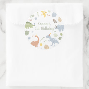 Blue Boy Boho Dinosaurus Verjaardag Ronde Sticker