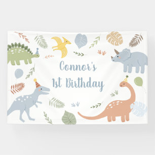Blue Boy Boho Dinosaurus Verjaardag Spandoek