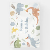Blue Boy Boho Dinosaurus Verjaardag Spandoek (Verticaal)