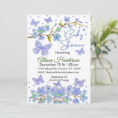 Blue Boy Butterfly Baby shower Invitation Kaart (Staand voorkant)