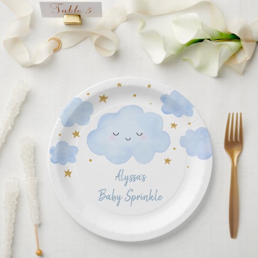 Blue Boy Cloud Stars Baby Sprinkle Papieren Bordje (Huwelijk)