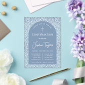 Blue Boy Confirmation Arch Floral Pattern Script Acryl Uitnodigingen (Insitu (Huwelijk))