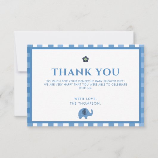 Blue Boy Cute Elephant Dank je Baby shower Bedankkaart (Voorkant)