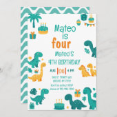Blue Boy Dinosaur 4e verjaardag Kaart (Voorkant / Achterkant)