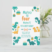 Blue Boy Dinosaur 4ème anniversaire Invitation (Debout devant)