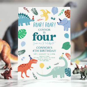 Blue Boy Dinosaur Boho vierde verjaardag Kaart