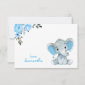 Blue Boy Elephant Carte de remerciements Floral Ru (Dos)