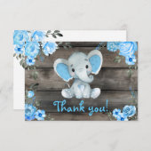 Blue Boy Elephant Carte de remerciements Floral Ru (Devant / Derrière)
