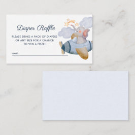 Blue Boy Elephant Plane Diaper Raffle Baby shower Informatiekaartje