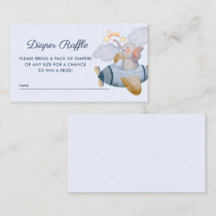Blue Boy Elephant Plane Diaper Raffle Baby shower Informatiekaartje